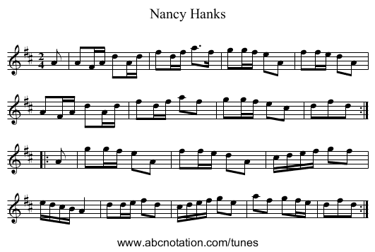Nancy Hanks - staff notation