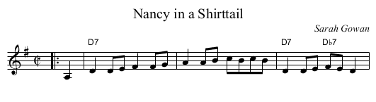 Nancy in a Shirttail - staff notation