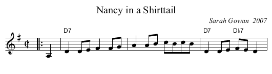 Nancy in a Shirttail - staff notation