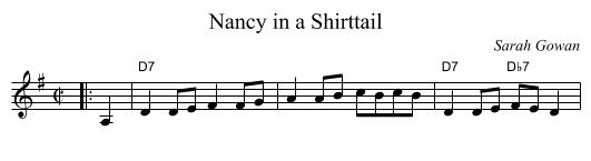 Nancy in a Shirttail - staff notation
