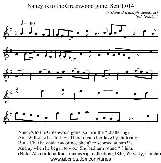 Nancy is to the Greenwood gone. SenH.014 - staff notation