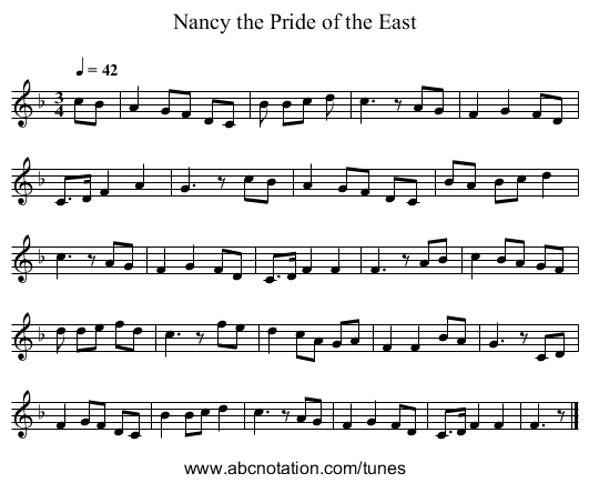 Nancy the Pride of the East - staff notation