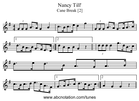 Nancy Till' - staff notation
