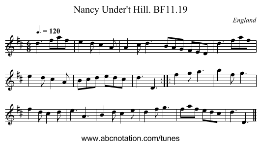 Nancy Under't Hill. BF11.19 - staff notation