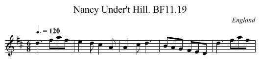 Nancy Under't Hill. BF11.19 - staff notation