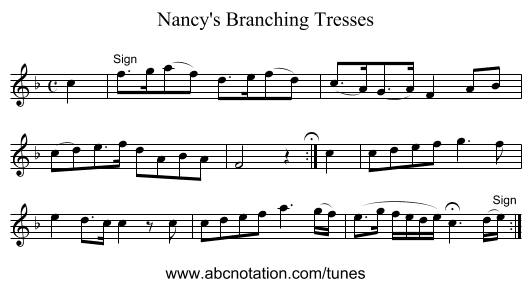 Nancy's Branching Tresses - staff notation
