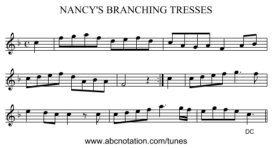 NANCY'S BRANCHING TRESSES - staff notation