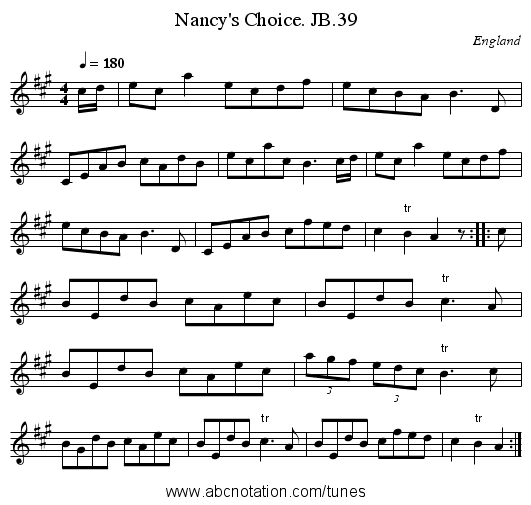 Nancy's Choice. JB.39 - staff notation