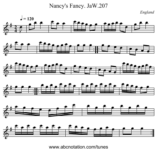 Nancy's Fancy. JaW.207 - staff notation