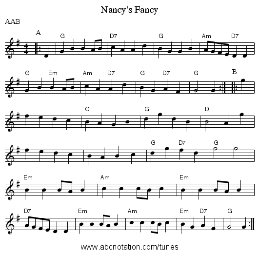 Nancy's Fancy - staff notation