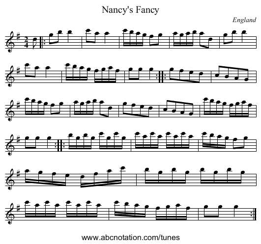 Nancy's Fancy - staff notation