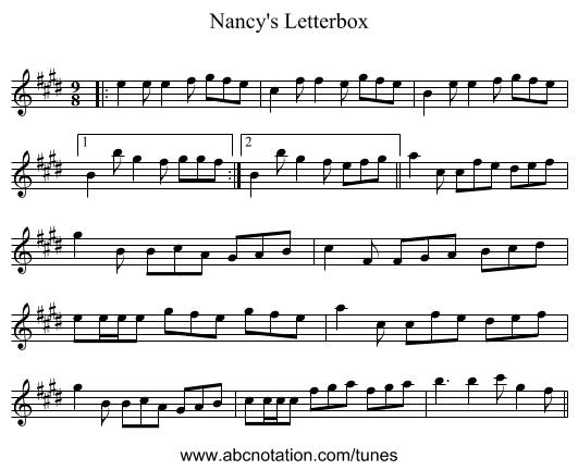 Nancy's Letterbox - staff notation