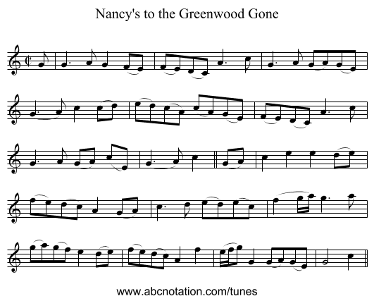 Nancy's to the Greenwood Gone - staff notation
