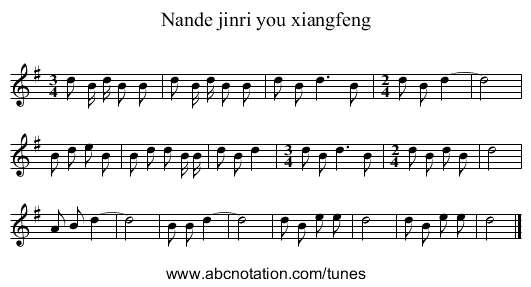 Nande jinri you xiangfeng - staff notation