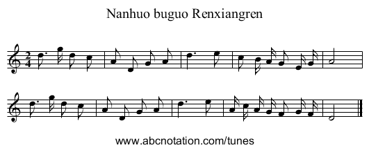 Nanhuo buguo Renxiangren - staff notation