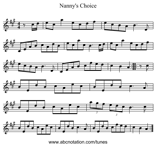 Nanny's Choice - staff notation