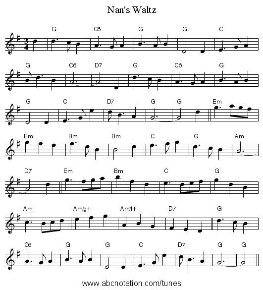 Nan's Waltz - staff notation