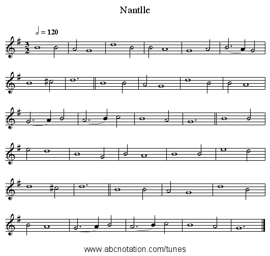 Nantlle - staff notation