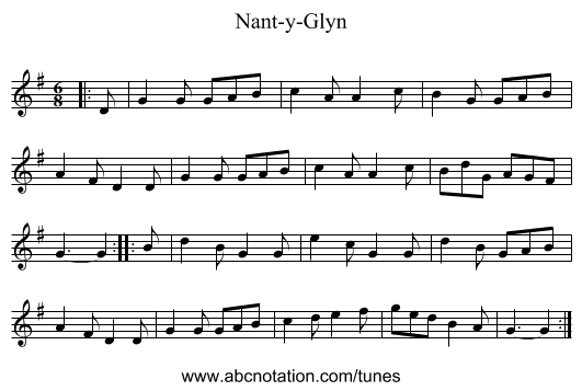 Nant-y-Glyn - staff notation