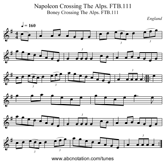 Napoleon Crossing The Alps. FTB.111 - staff notation