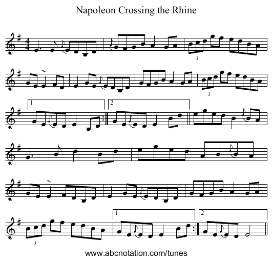 Napoleon Crossing the Rhine - staff notation