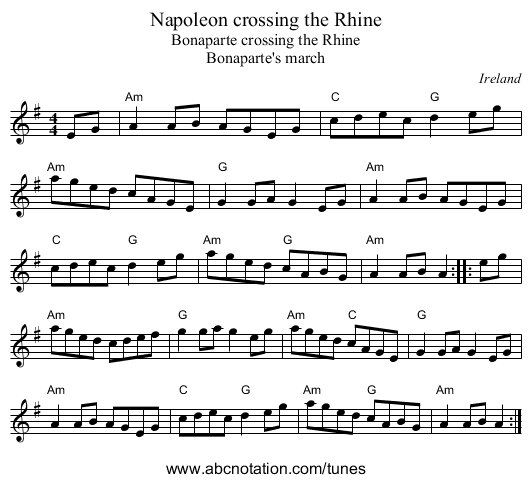 Napoleon crossing the Rhine - staff notation