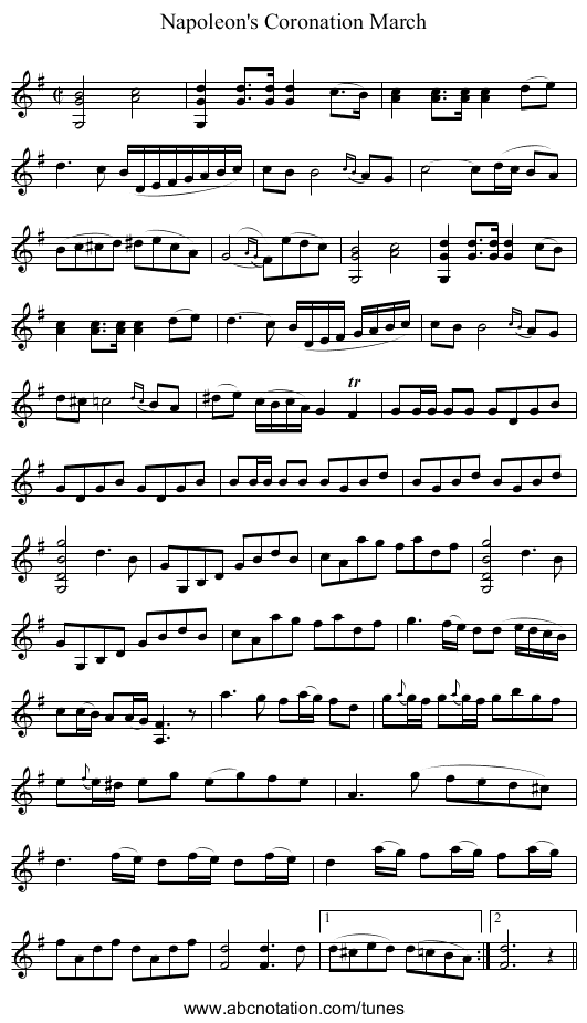 Napoleon's Coronation March - staff notation