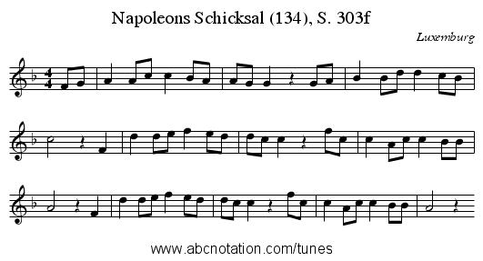Napoleons Schicksal (134), S. 303f - staff notation