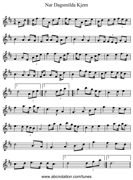 Nar Dagsmilda Kjem - staff notation