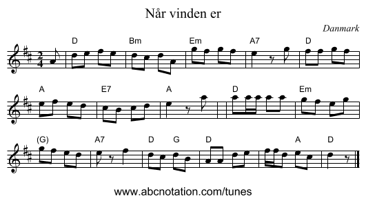 Når vinden er - staff notation