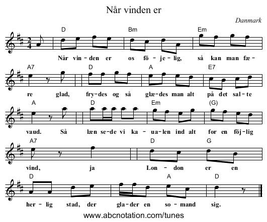 Når vinden er - staff notation