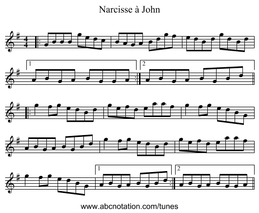 Narcisse à John - staff notation