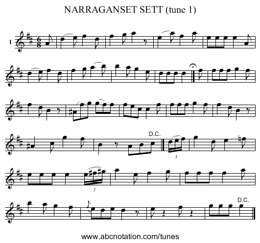 NARRAGANSET SETT (tune 1) - staff notation