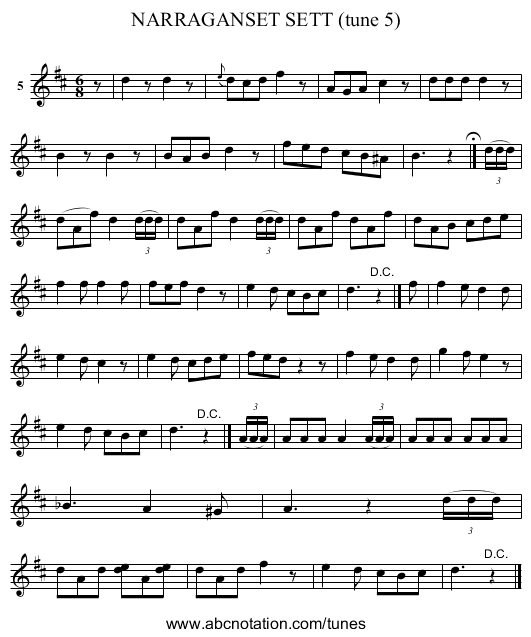 NARRAGANSET SETT (tune 5) - staff notation