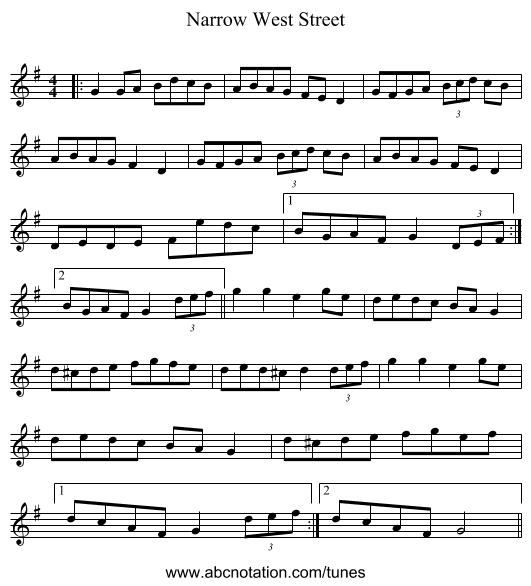 Narrow West Street - staff notation