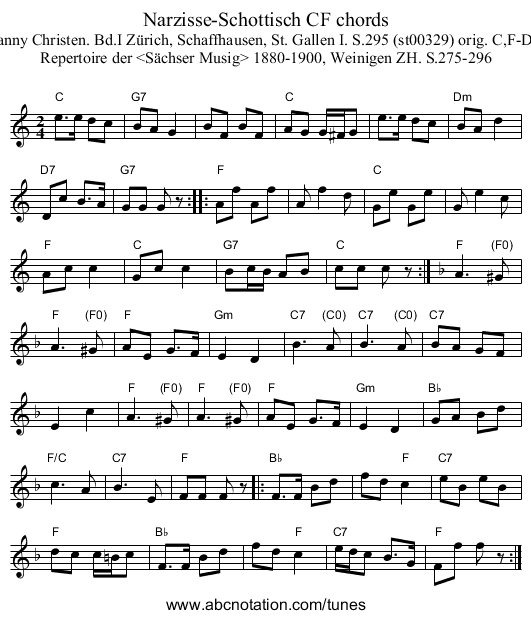 Narzisse-Schottisch CF chords - staff notation