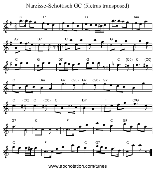 Narzisse-Schottisch GC (5letras transposed) - staff notation