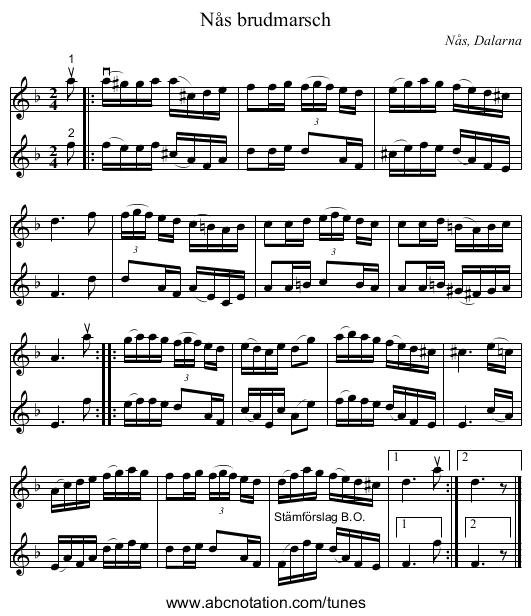 Nås brudmarsch - staff notation