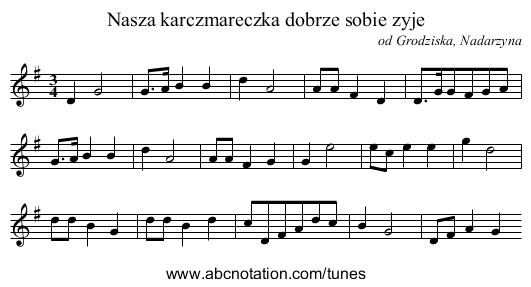 Nasza karczmareczka dobrze sobie zyje - staff notation