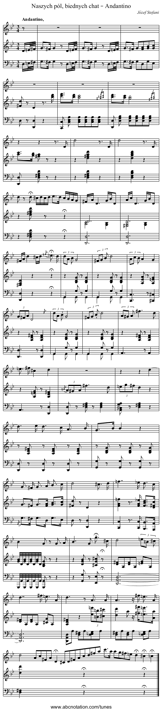 Naszych pól, biednych chat – Andantino - staff notation