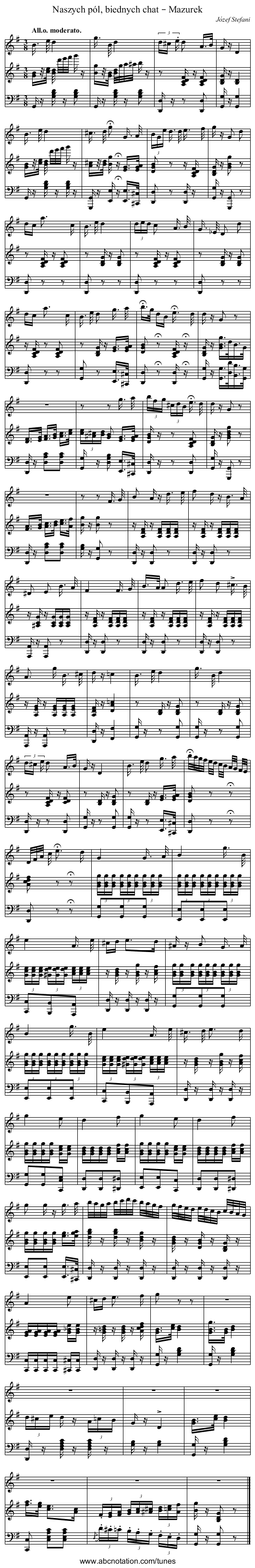 Naszych pól, biednych chat – Mazurek - staff notation