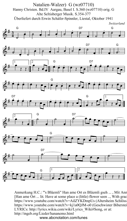 Natalien-Walzer)  G (wz07710) - staff notation