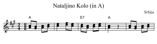 Nataljino Kolo (in A) - staff notation