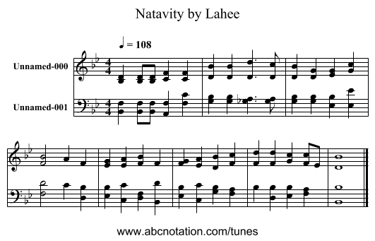 Natavity by Lahee - staff notation