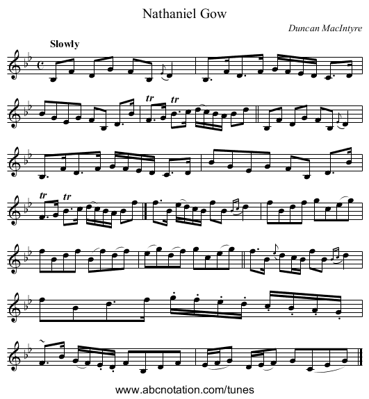 Nathaniel Gow - staff notation