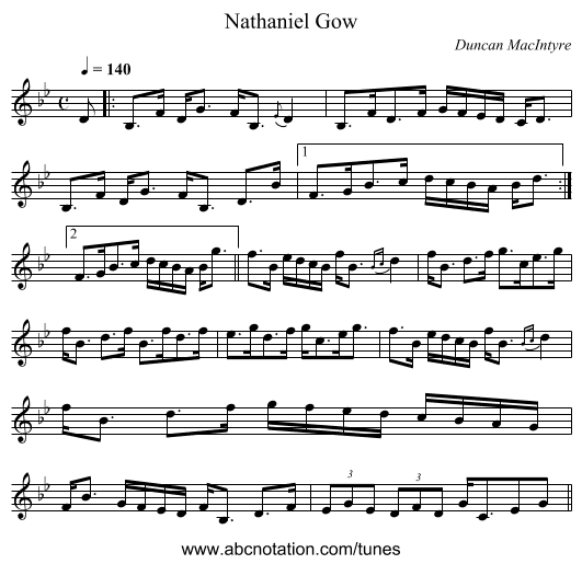 Nathaniel Gow - staff notation