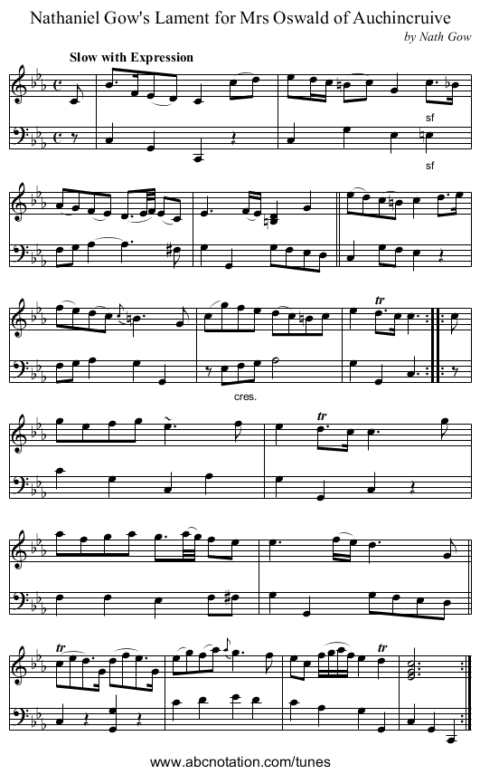 Nathaniel Gow's Lament for Mrs Oswald of Auchincruive - staff notation