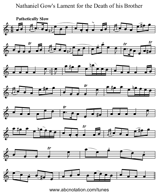 Nathaniel Gow's Lament for the Death of his Brother - staff notation