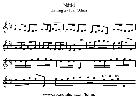 Nåtid - staff notation