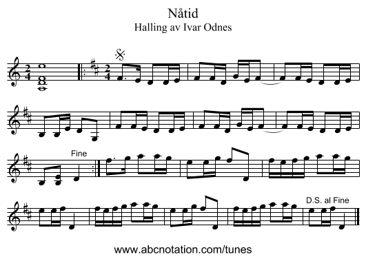 Nåtid - staff notation